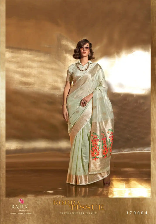 Rajtex Korra Tissue Sari With Paithani Zari Work 370004