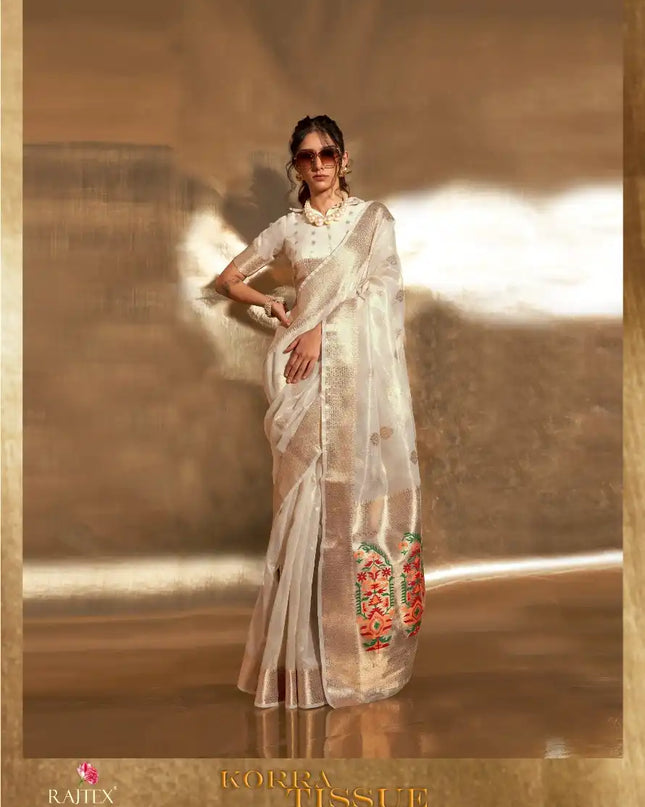 Rajtex Korra Tissue Sari With Paithani Zari Work 370003