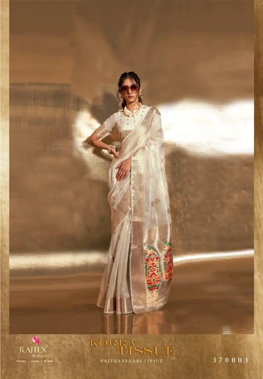 Rajtex Korra Tissue Sari With Paithani Zari Work 370003