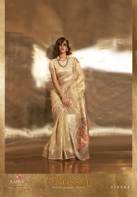 Rajtex Korra Tissue Sari With Paithani Zari Work 370002