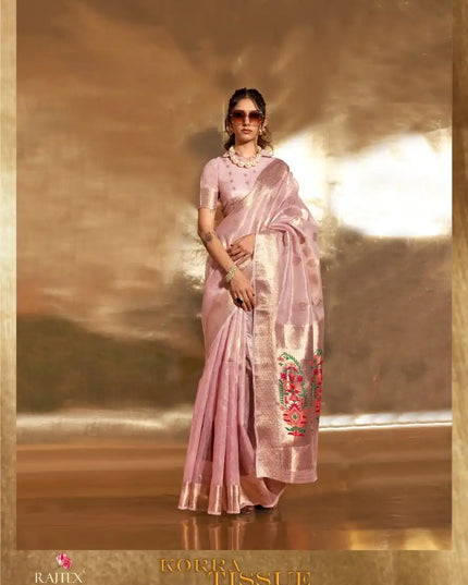 Rajtex Korra Tissue Sari With Paithani Zari Work 370005
