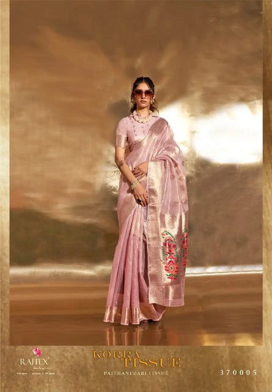 Rajtex Korra Tissue Sari With Paithani Zari Work 370005