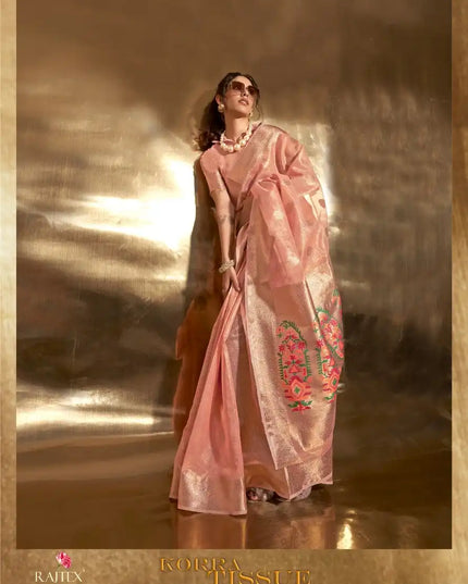 Rajtex Korra Tissue Sari With Paithani Zari Work 370001