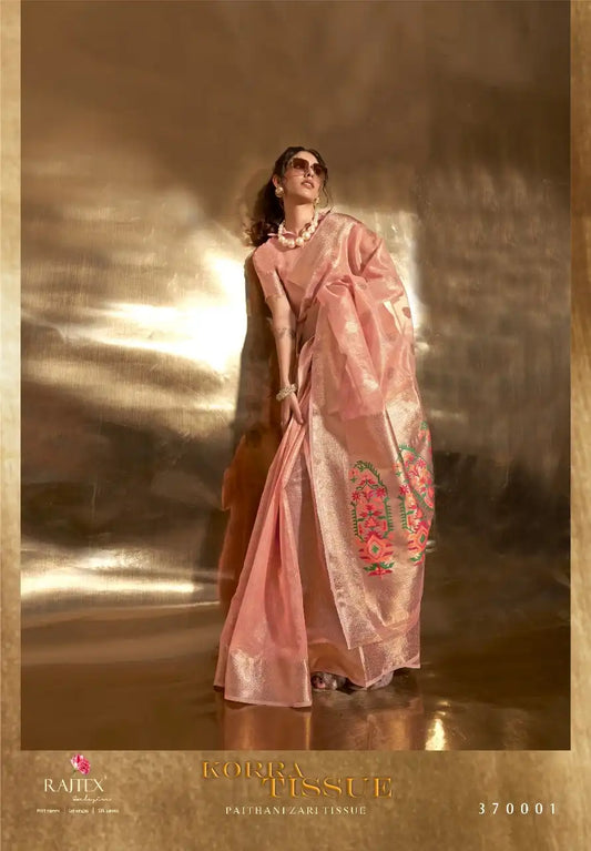 Rajtex Korra Tissue Sari With Paithani Zari Work 370001