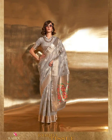 Rajtex Korra Tissue Sari With Paithani Zari Work 370006