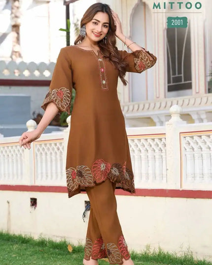 Mittoo Krivaa Viscose Weaving Co Ord Set Embroidery Work