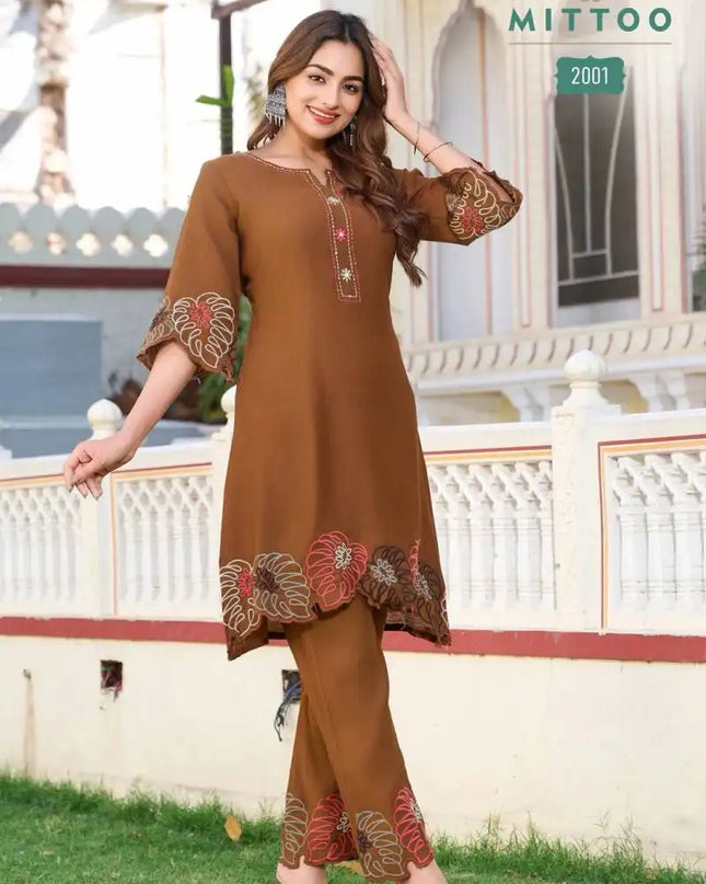 Mittoo Krivaa Viscose Weaving Co Ord Set Embroidery Work
