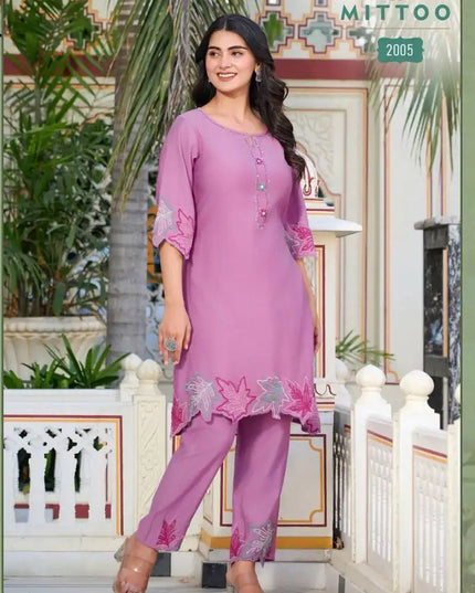 Mittoo Krivaa Viscose Rosepink Color Weaving Thread Work Co Ord Set Collection