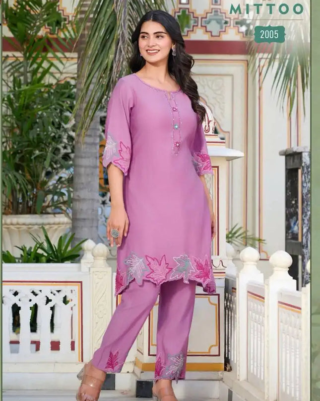 Mittoo Krivaa Viscose Rosepink Color Weaving Thread Work Co Ord Set Collection