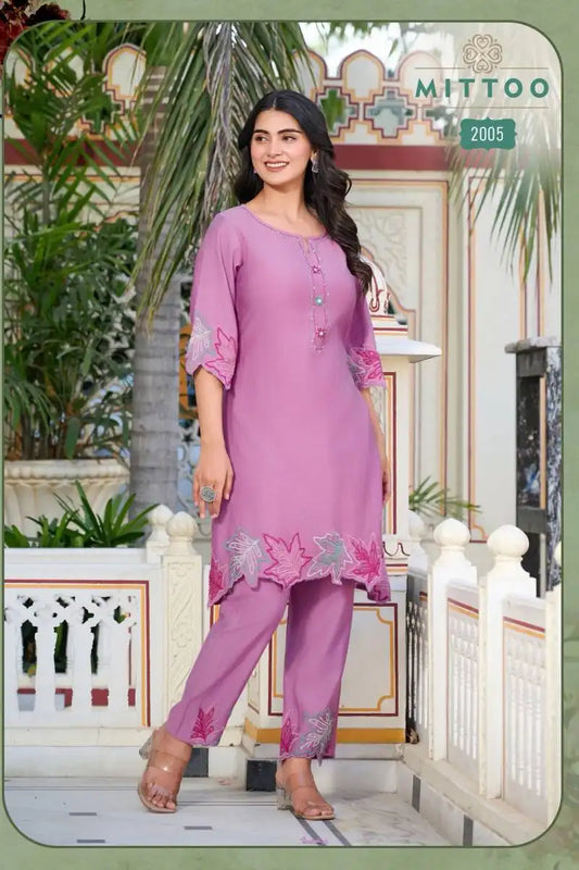 Mittoo Krivaa Viscose Rosepink Color Weaving Thread Work Co Ord Set Collection
