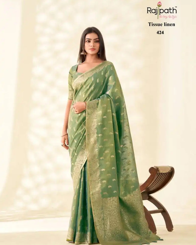 Rajpath Kanvas Silk Tissue Linen Fancy Sarees Collection 424
