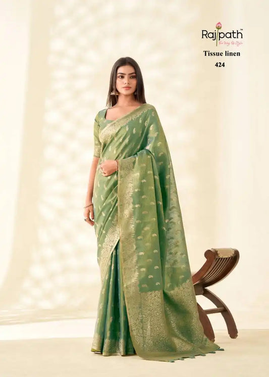 Rajpath Kanvas Silk Tissue Linen Fancy Sarees Collection 424