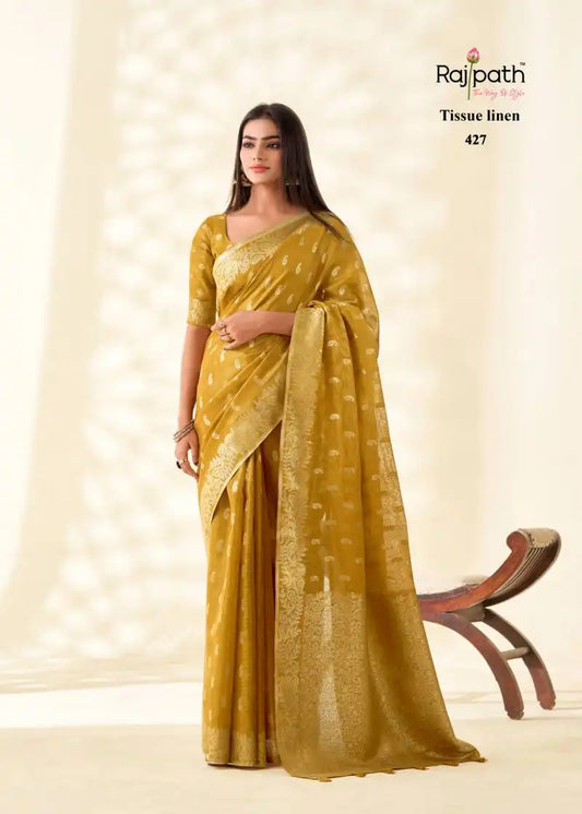 Rajpath Kanvas Silk Tissue Linen Fancy Sarees Collection 427