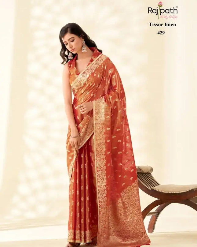 Rajpath Kanvas Silk Tissue Linen Fancy Sarees Collection 429