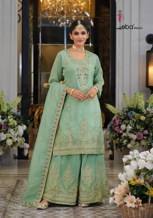 Eba Paradise Celadon Color Shimmer With Embroidered Ready Made Suits Collection