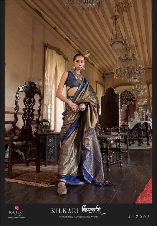 Rajtex Kilkari Tussar Silk Weaving Fancy Saree 417002