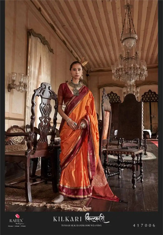 Rajtex Kilkari Tussar Silk Weaving Fancy Saree 417006