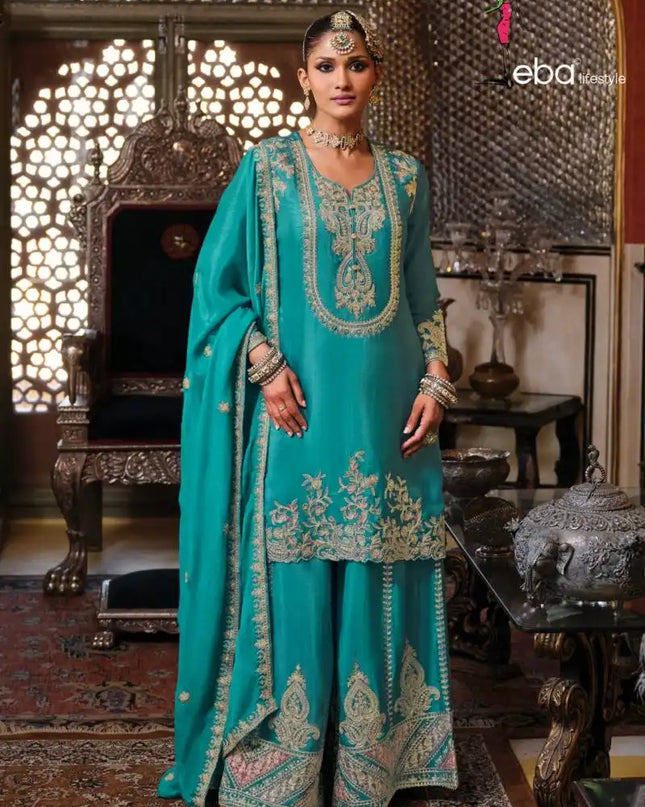 Eba Chalini Chinon Sharara Suit With Dupatta Festival Collection