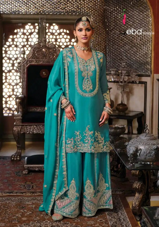 Eba Chalini Chinon Sharara Suit With Dupatta Festival Collection