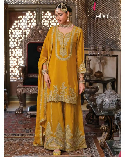 Eba Chalini Chinon Sharara Salwar Suit With Embroidery Collection