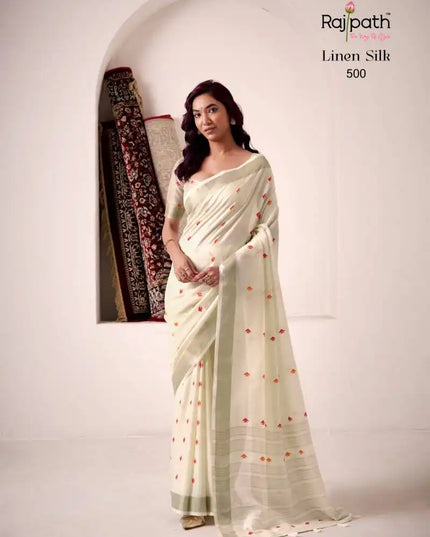 Rajpath Pirana Silk Linen Silk Fancy Sarees 500