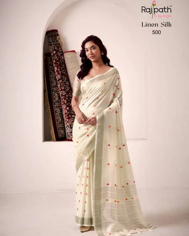 Rajpath Pirana Silk Linen Silk Fancy Sarees 500