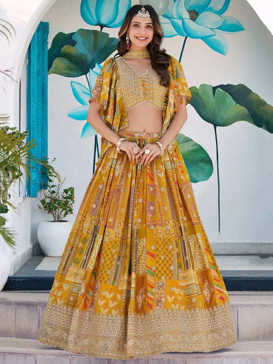 Zeel 7050 Yellow Designer Chinon Lehenga Choli 2025