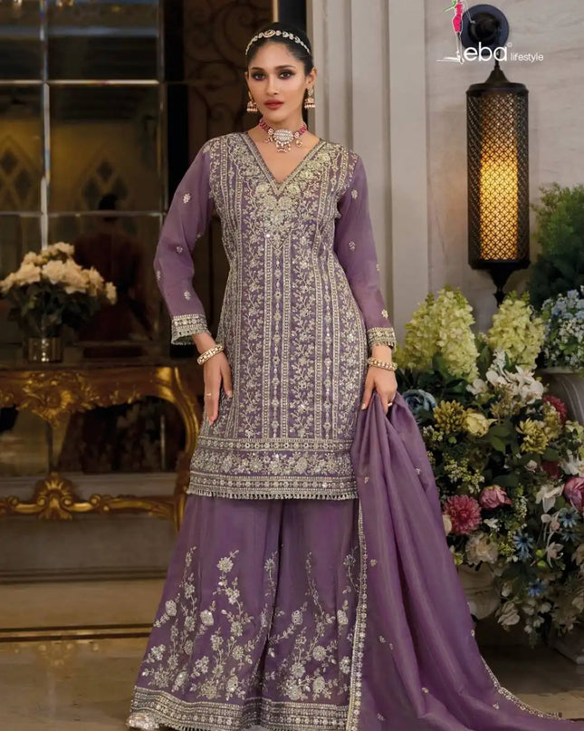 Eba Nayaab Designer Mauve Color Shimmer Embroidered Salwar Suits Collection