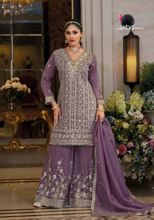Eba Nayaab Designer Mauve Color Shimmer Embroidered Salwar Suits Collection