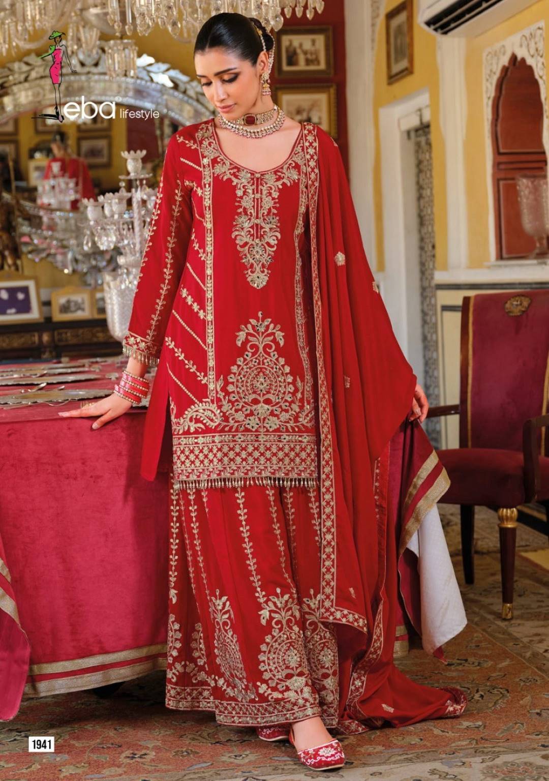 Eba Sundari Chinon Readymade Suit With Embroidery Work