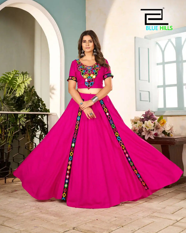 Blue Hills Mohini Rayon Pink Color Navratri Skirt Blouse With Mirror Work