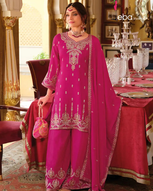 Eba Chhavi Chinon Sharara Ruby Color Suit Diwali Collection 2025