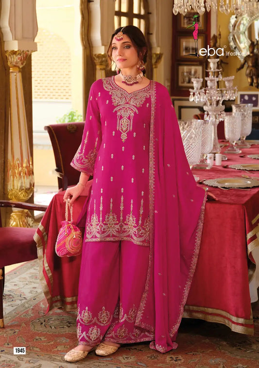 Eba Chhavi Chinon Sharara Ruby Color Suit Diwali Collection 2025