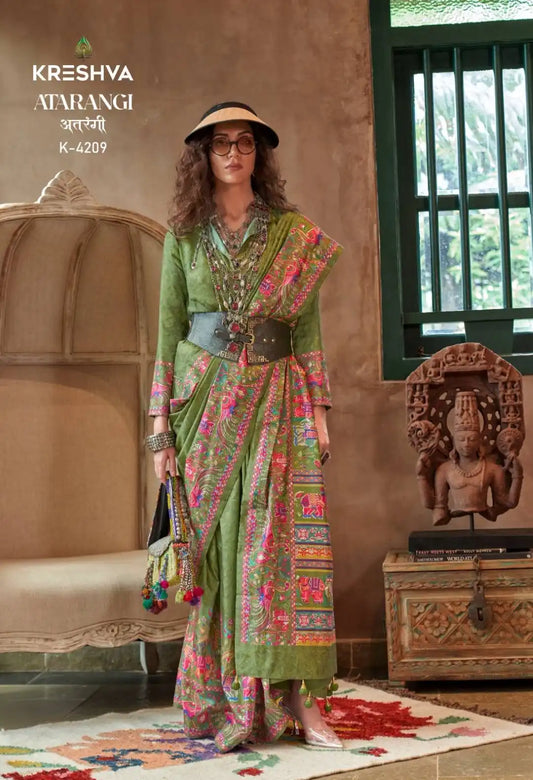 Kreshva Atrangi Silk Designer Printed Sari Party Wear Collection