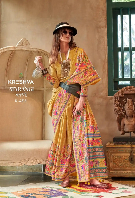 Kreshva Atrangi Silk Bronze Color Designer Printed Sari Party Wear Collection