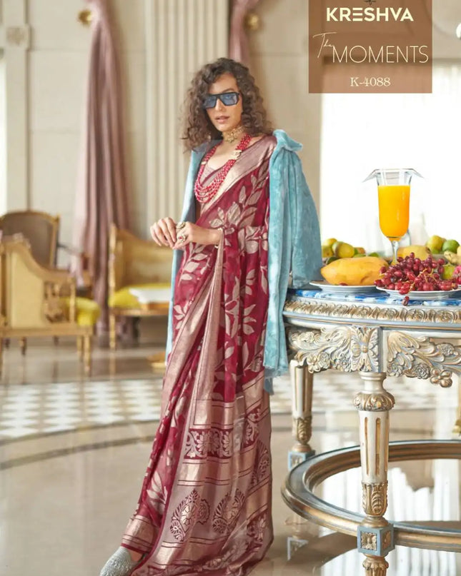 Kreshva The Moments Maroon Color Georgette Saree Festival Wear Collection