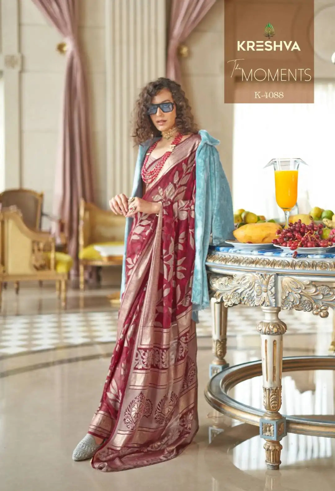 Kreshva The Moments Maroon Color Georgette Saree Festival Wear Collection