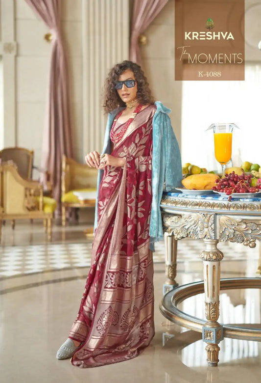 Kreshva The Moments Maroon Color Georgette Saree Festival Wear Collection