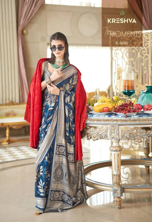 Kreshva The Moments Steelblue Color Georgette Saree Festival Wear Collection