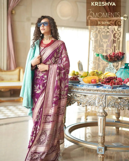 Kreshva The Moments Redviolet Color Georgette Saree Festival Wear Collection