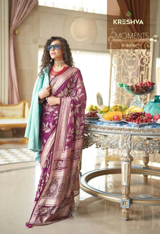 Kreshva The Moments Redviolet Color Georgette Saree Festival Wear Collection
