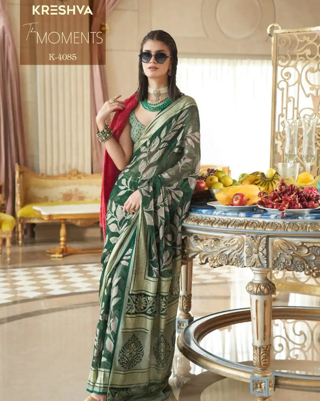 Kreshva The Moments Green Color Georgette Saree Festival Wear Collection