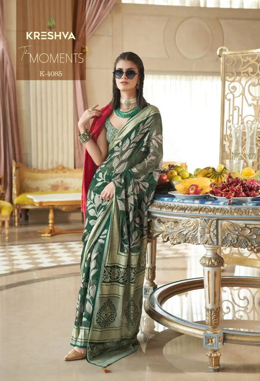 Kreshva The Moments Green Color Georgette Saree Festival Wear Collection