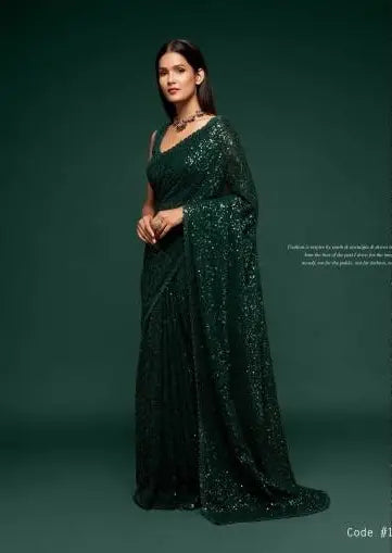 Zeel Deep Green Georgette Party Wear Saree Mehndi Collection
