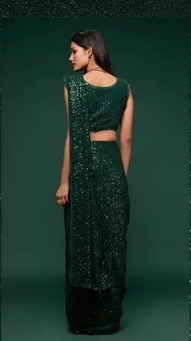 Zeel Deep Green Georgette Party Wear Saree Mehndi Collection