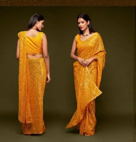 Zeel Hony Georgette Party Wear Saree Yellow Haldi Collection