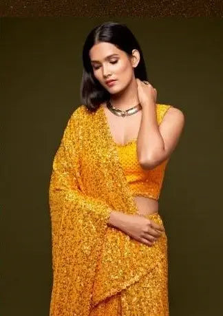 Zeel Hony Georgette Party Wear Saree Yellow Haldi Collection