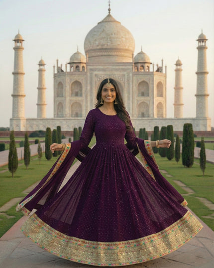 KB 3308 Wine Faux Georgette Occasion Gown Dupatta 2026