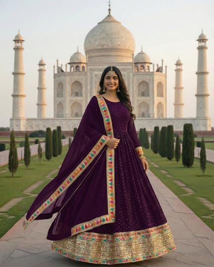 KB 3308 Wine Faux Georgette Occasion Gown Dupatta 2026