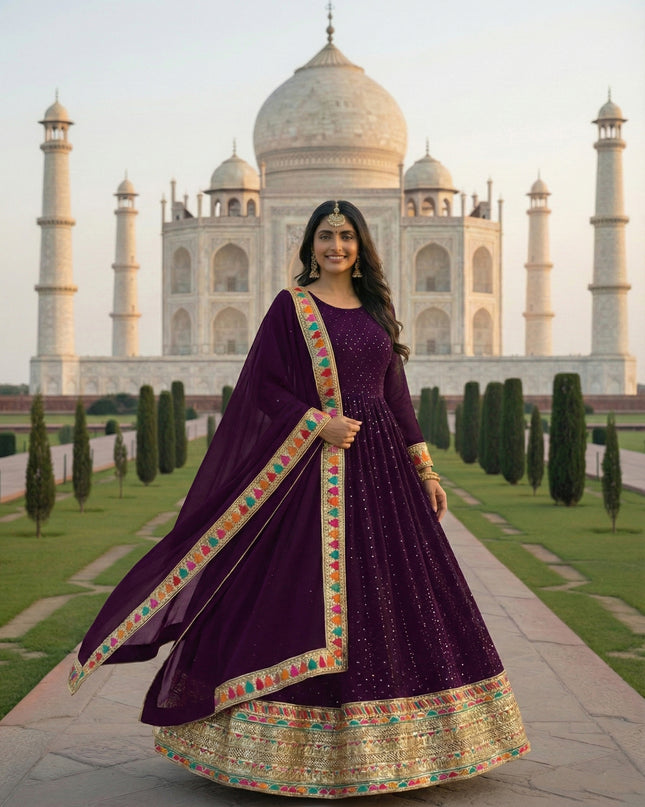 KB 3308 Wine Faux Georgette Occasion Gown Dupatta 2026